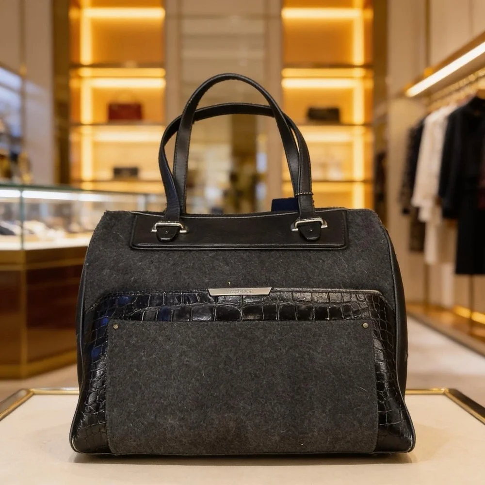 Coach Wool and leather satchel handbag, Coach Taylor Bowler Black